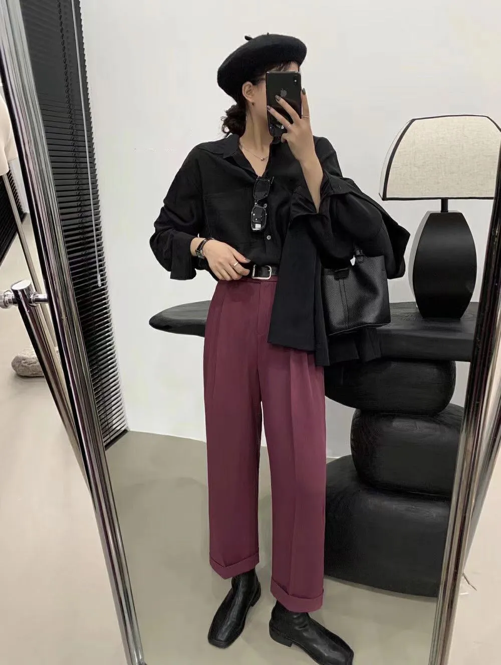 [Korean Style] 4 Color High Waist Wide Leg Straight Cropped Trousers