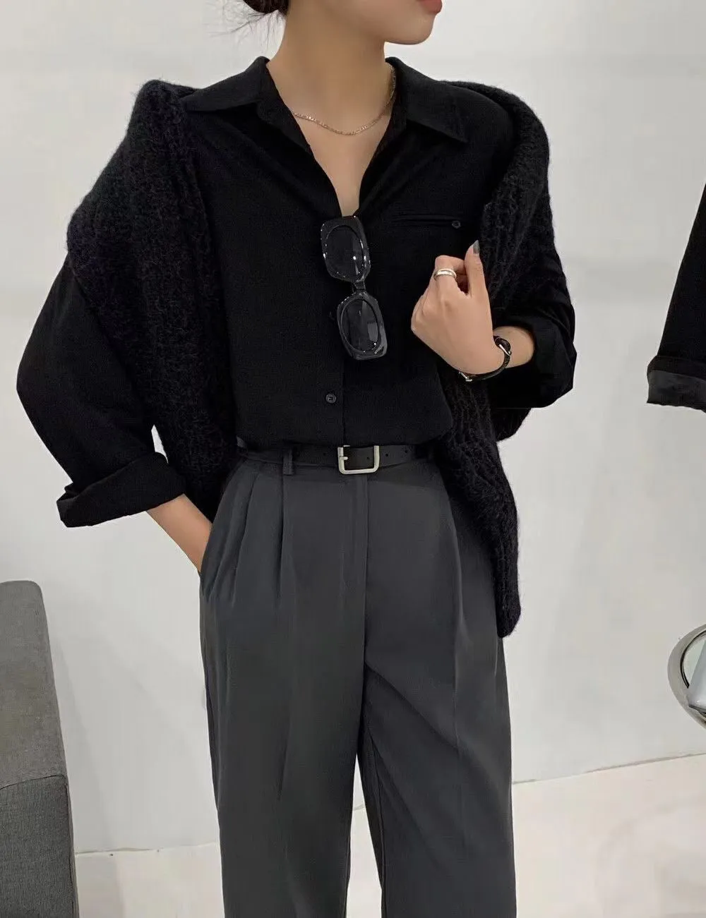[Korean Style] 4 Color High Waist Wide Leg Straight Cropped Trousers
