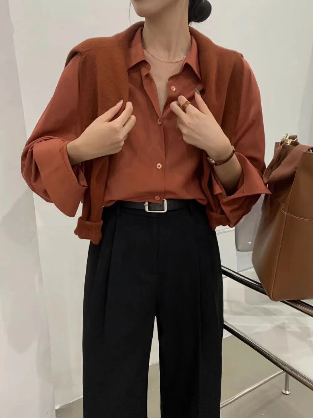 [Korean Style] 4 Color High Waist Wide Leg Straight Cropped Trousers