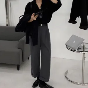 [Korean Style] 4 Color High Waist Wide Leg Straight Cropped Trousers