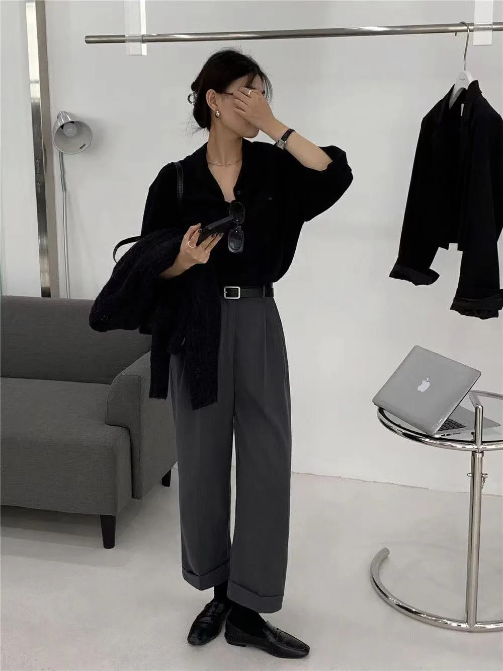 [Korean Style] 4 Color High Waist Wide Leg Straight Cropped Trousers