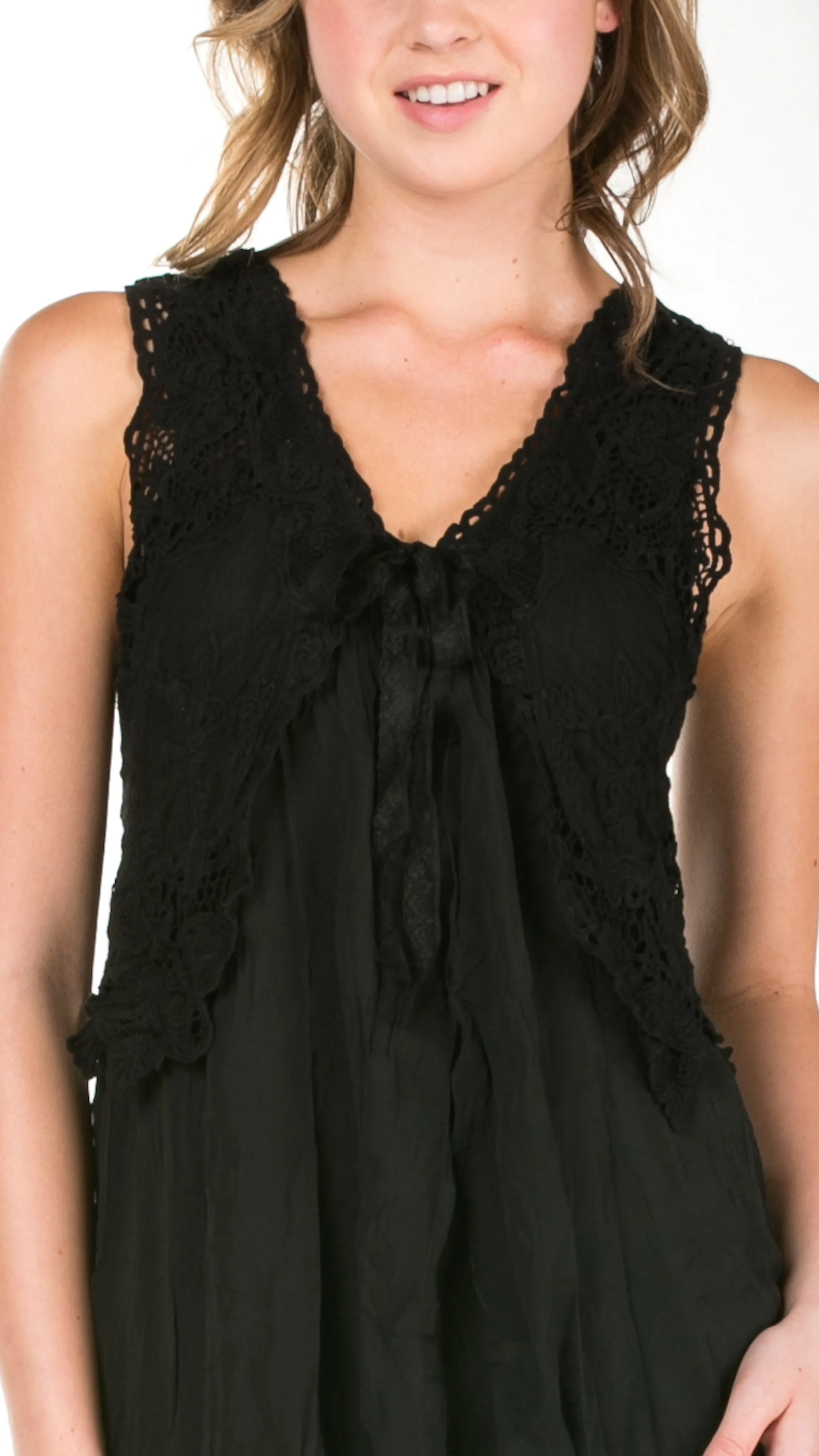 Lace Chiffon Long Lace Vest with lace tie on the chest