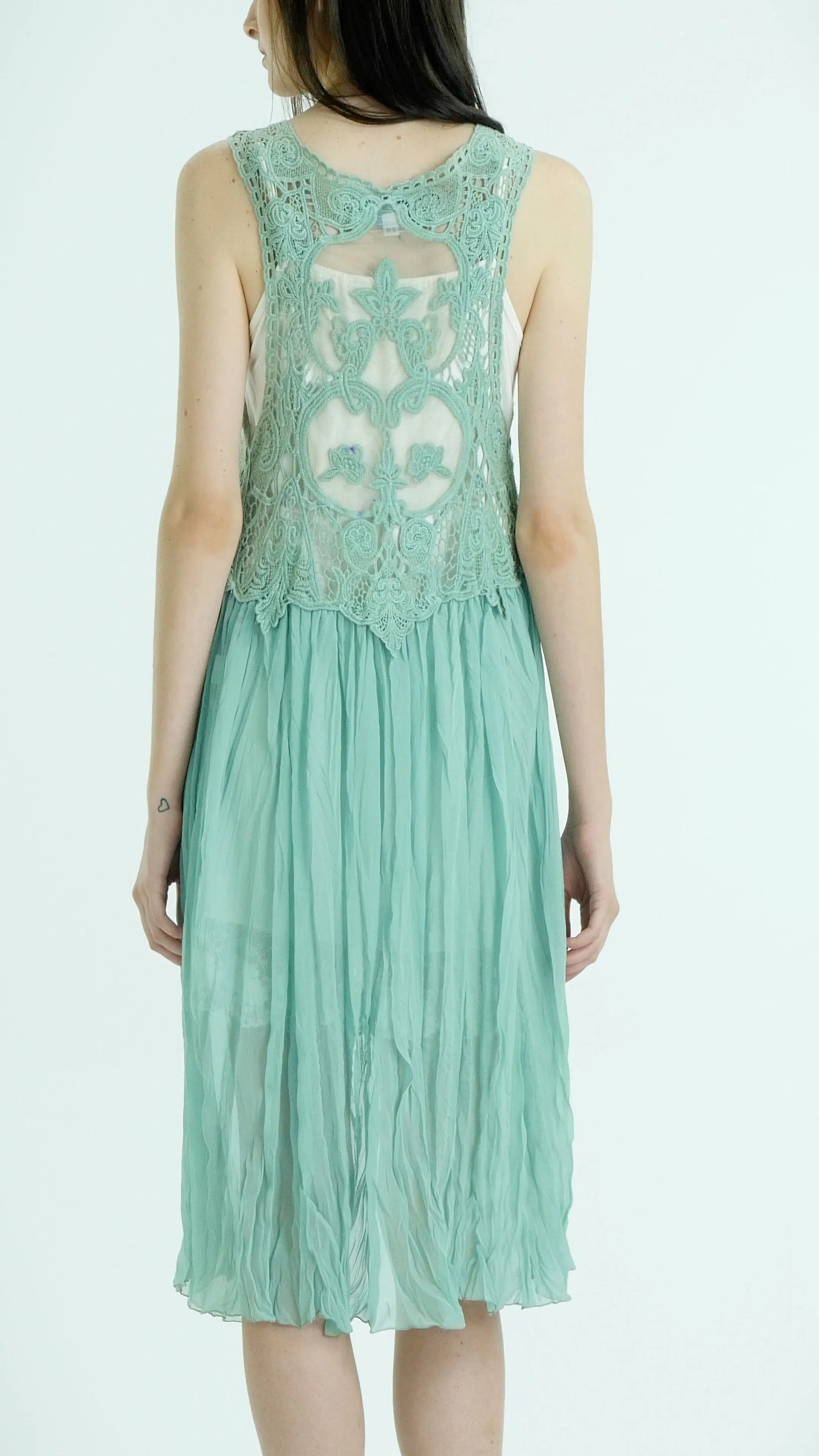 Lace Chiffon Long Lace Vest with lace tie on the chest