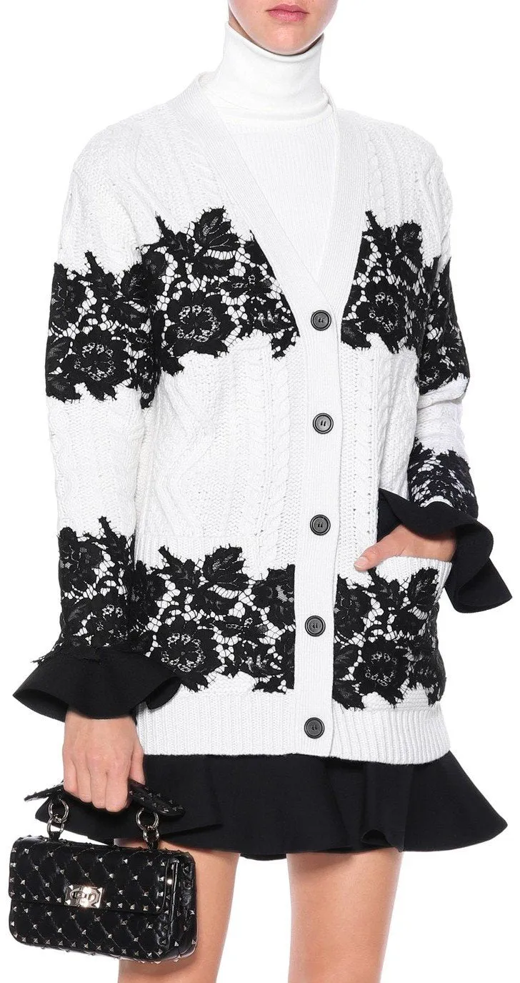 Lace-Trimmed Cardigan, White