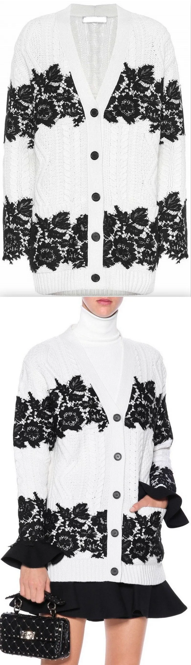 Lace-Trimmed Cardigan, White