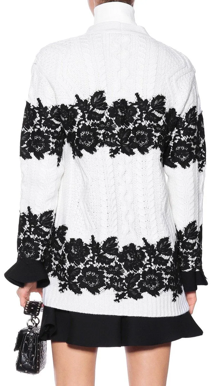 Lace-Trimmed Cardigan, White
