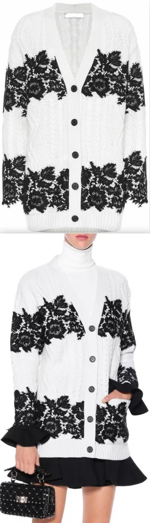 Lace-Trimmed Cardigan, White