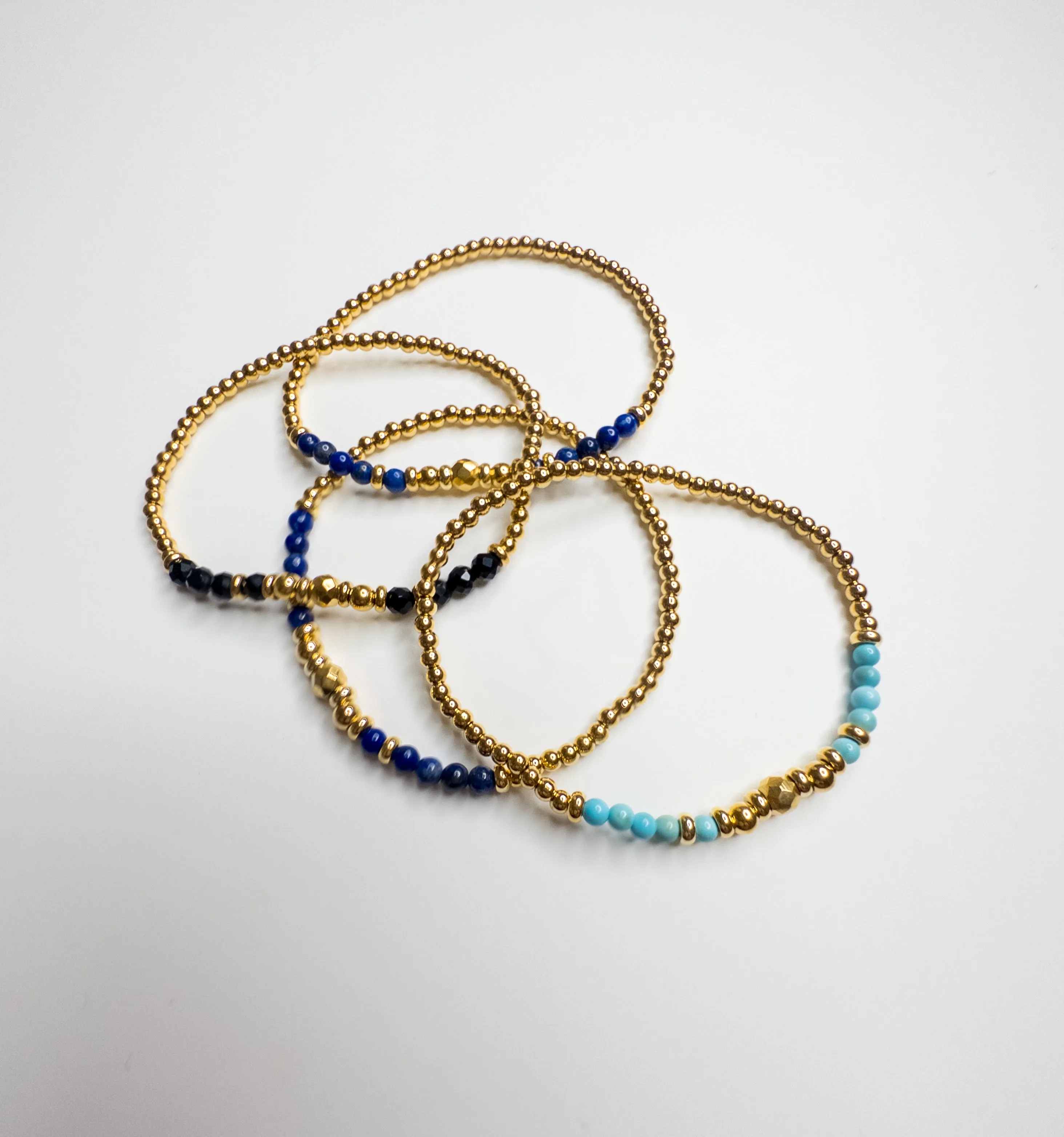 Lapis Lazuli, Black Crystal & Turquoise Bracelet