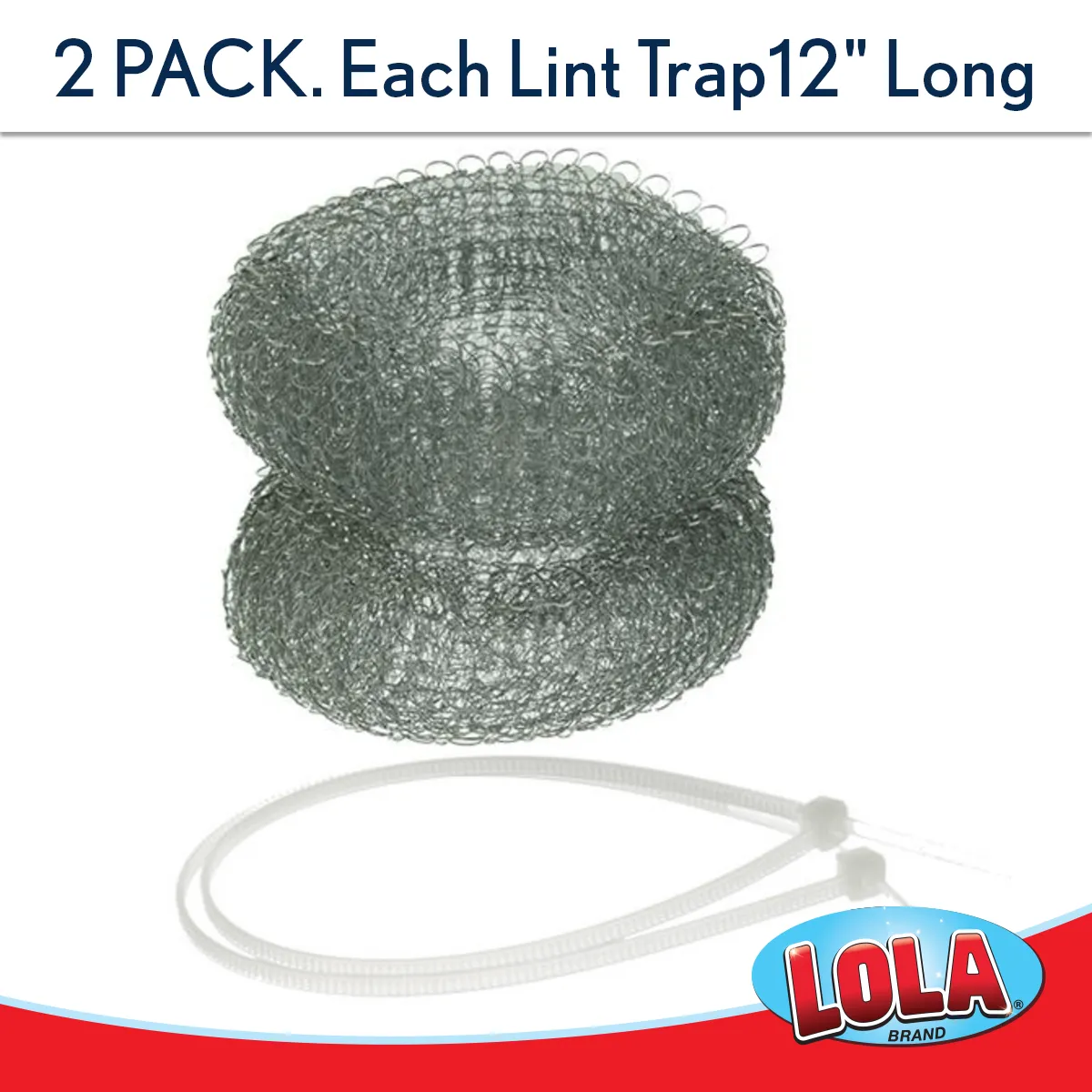 Lint Trap Wire Mesh - 2 pack, 12" Long each, comes with Two Zip Ties