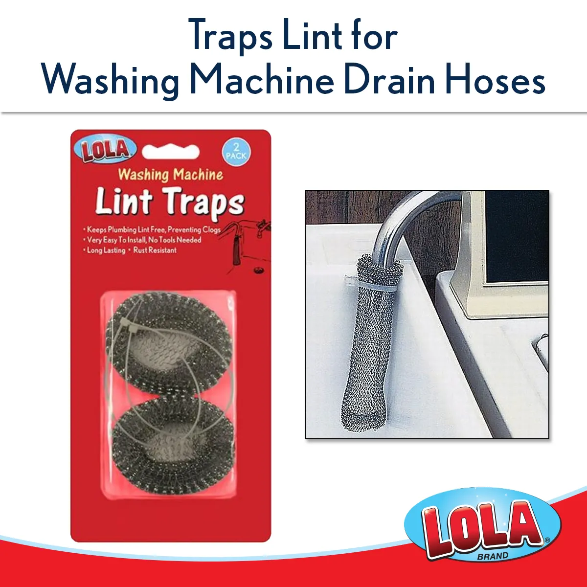 Lint Trap Wire Mesh - 2 pack, 12" Long each, comes with Two Zip Ties