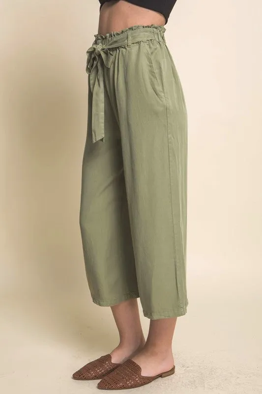 Lt.Olive High Rise Tie Waist Tencel Paperbag Pants