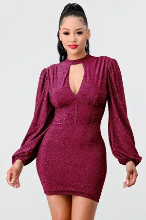 LUX METALLIC LUREX GLITTER KEYHOLE MINI DRESS