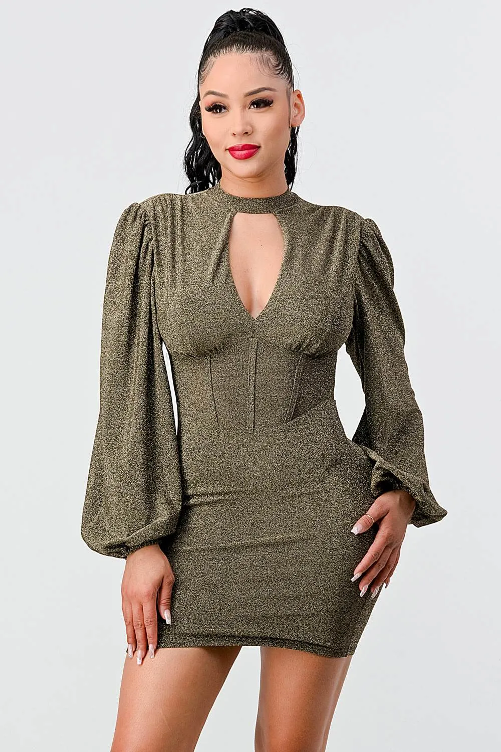 LUX METALLIC LUREX GLITTER KEYHOLE MINI DRESS