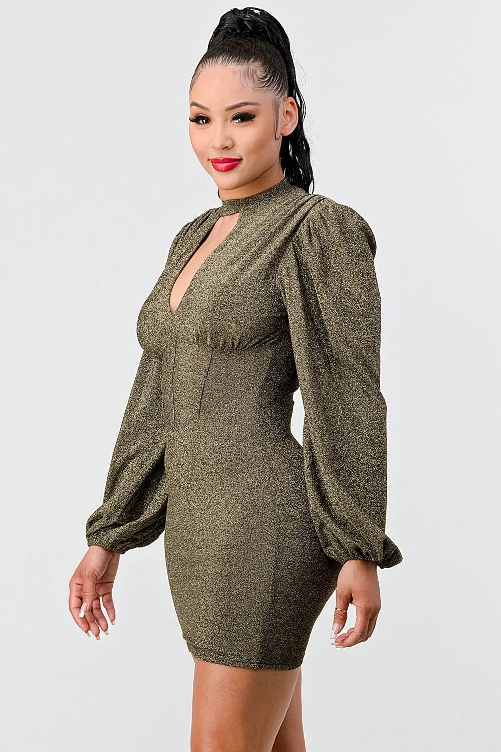 LUX METALLIC LUREX GLITTER KEYHOLE MINI DRESS