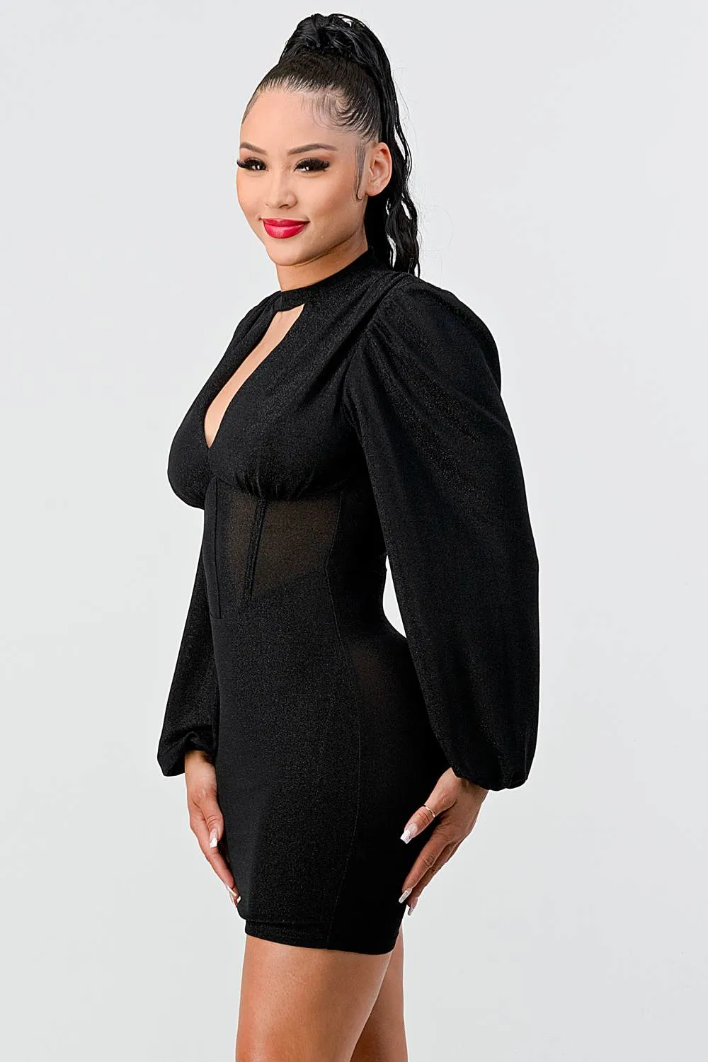 LUX METALLIC LUREX GLITTER KEYHOLE MINI DRESS