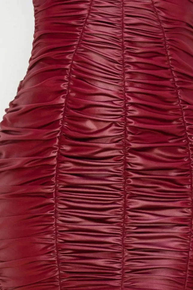 LUX SUPER STRETCH PU RUCHED BODYCON DRESS