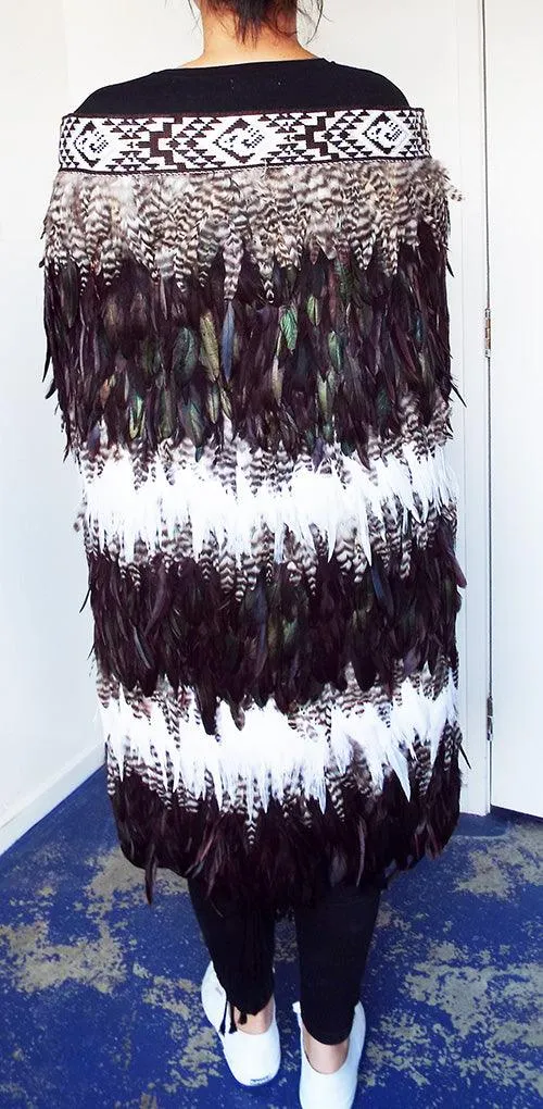 Maori Feather Korowai - Black Brown White and Jade