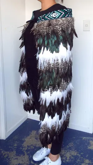 Maori Feather Korowai - White Jade Mottled Stripe