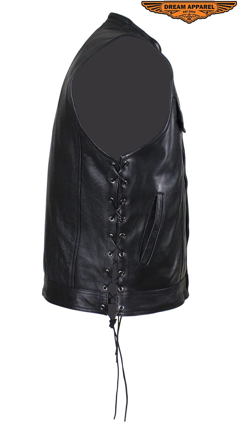 Men's Leather Gun Pocket Vest with Side Laces
