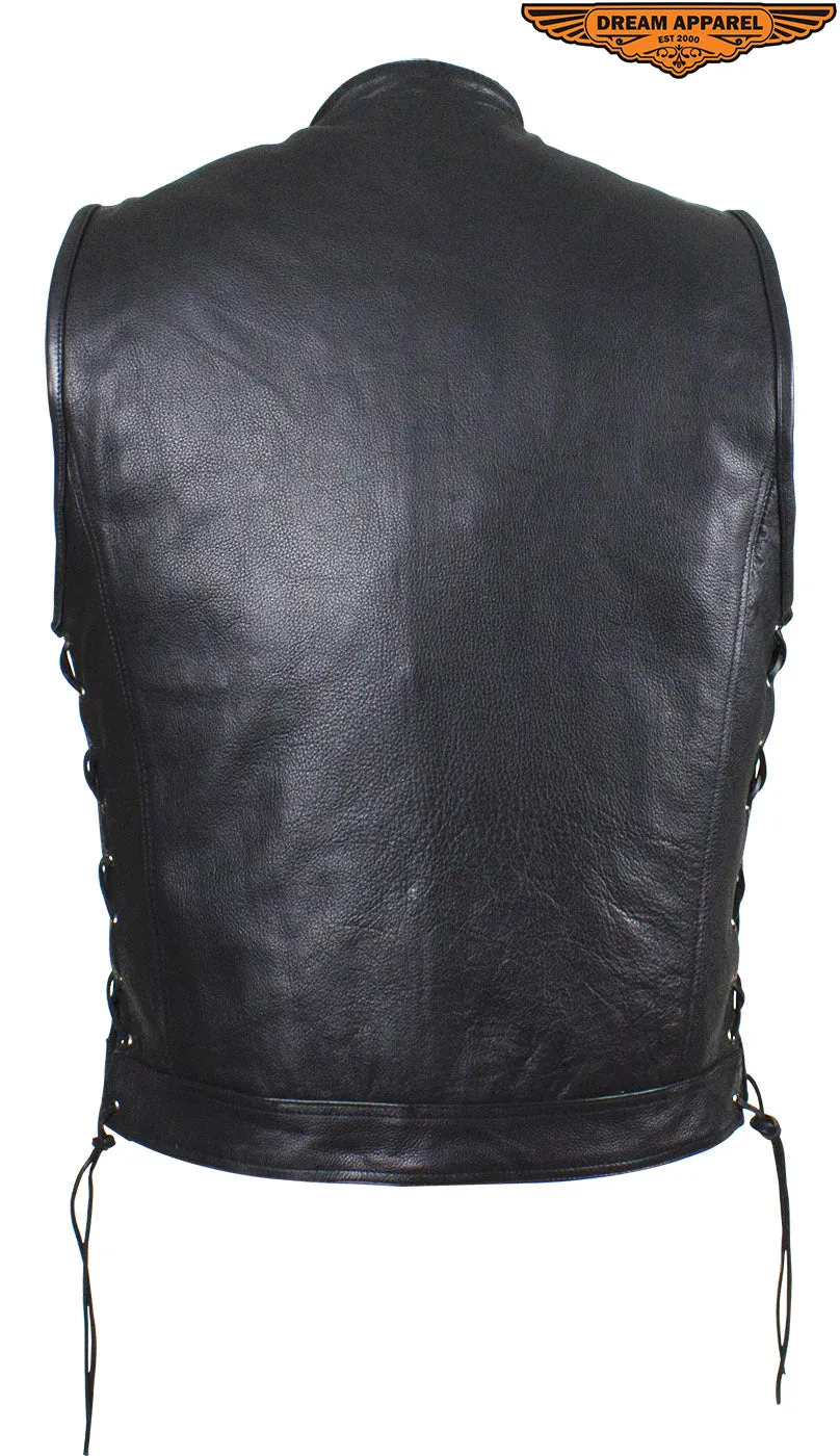 Men's Leather Gun Pocket Vest with Side Laces