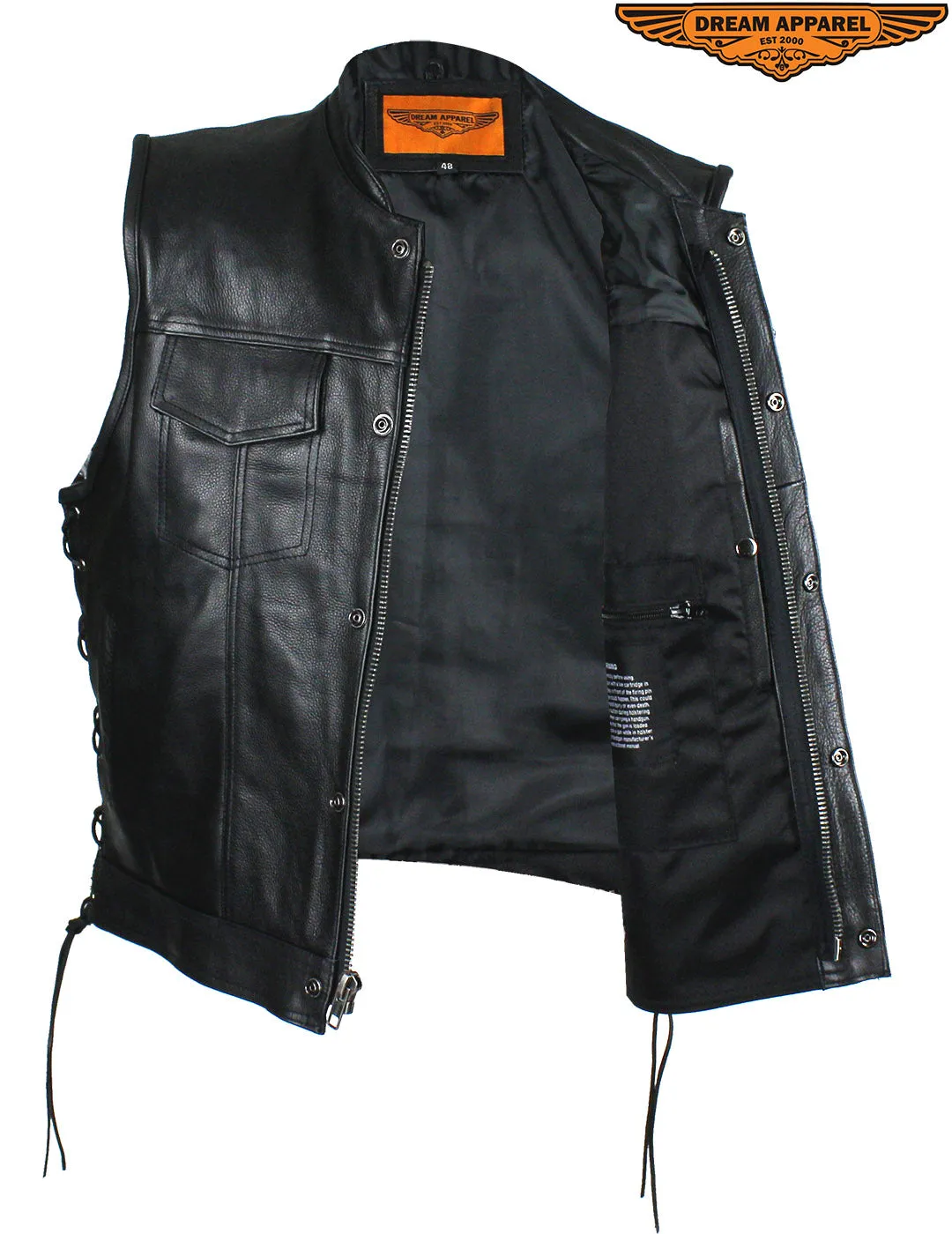 Men's Leather Gun Pocket Vest with Side Laces