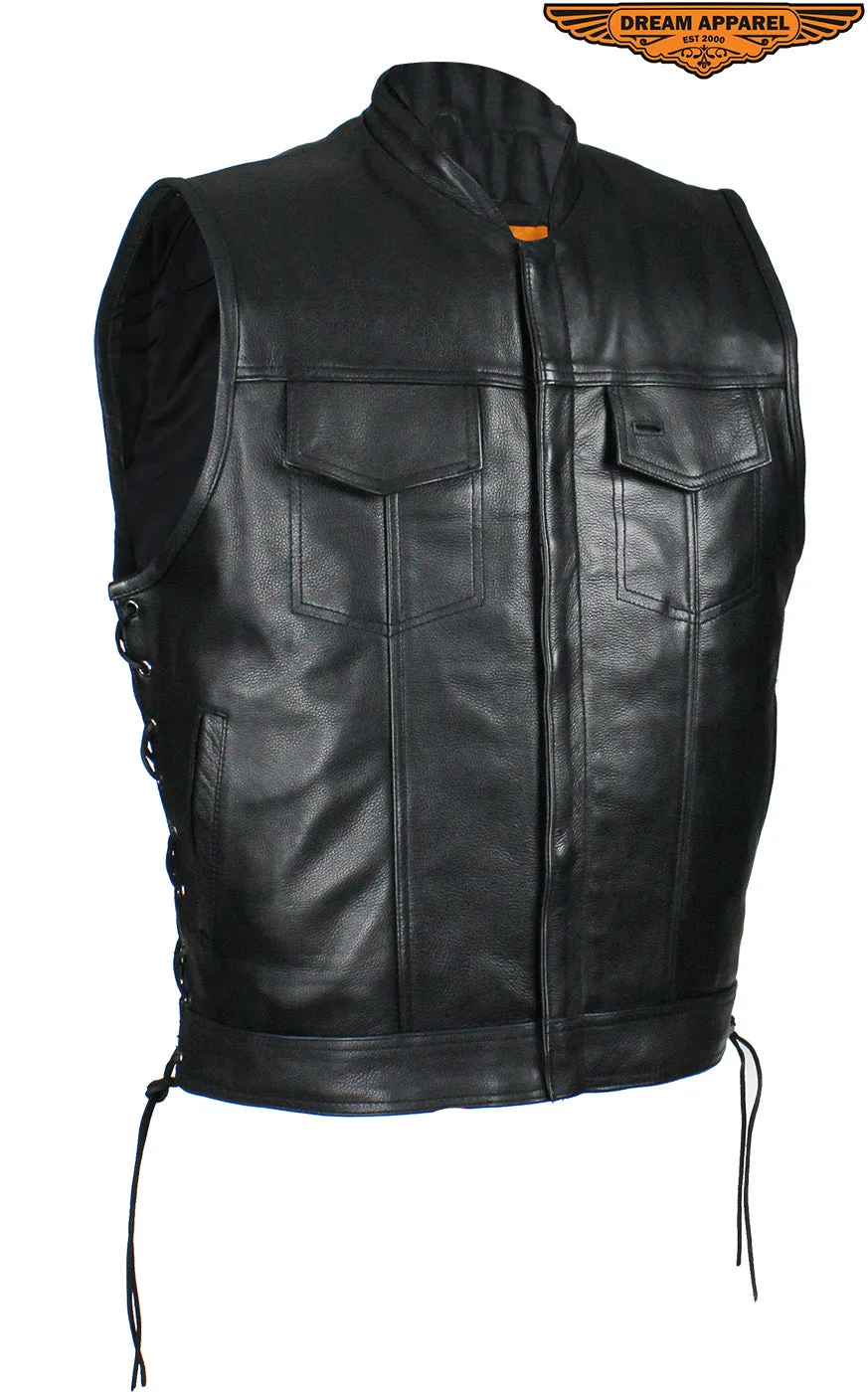 Men's Leather Gun Pocket Vest with Side Laces