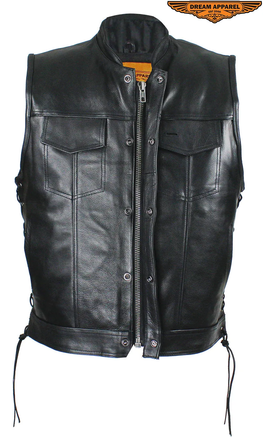 Men's Leather Gun Pocket Vest with Side Laces