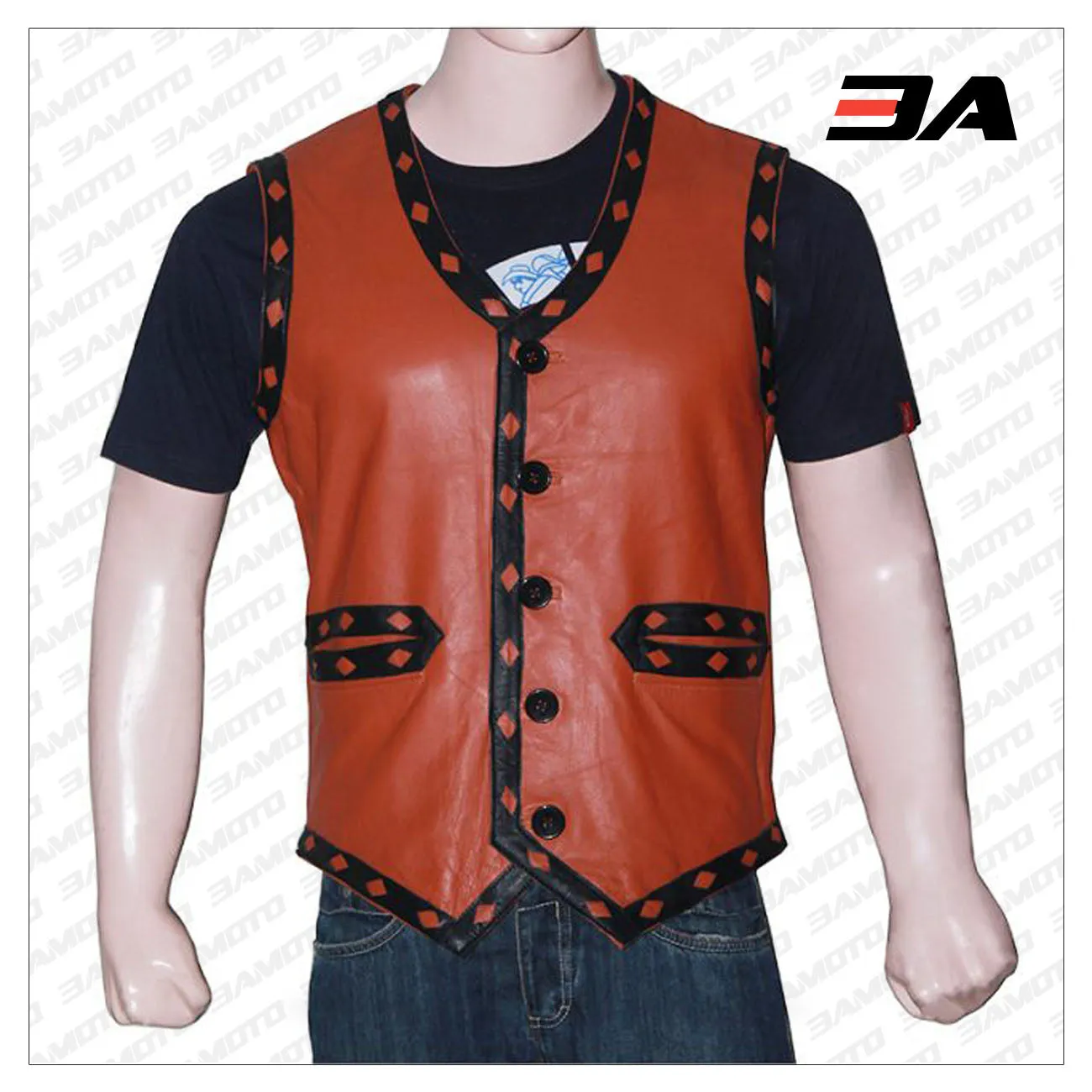 Mens Skull Tan Leather Vest