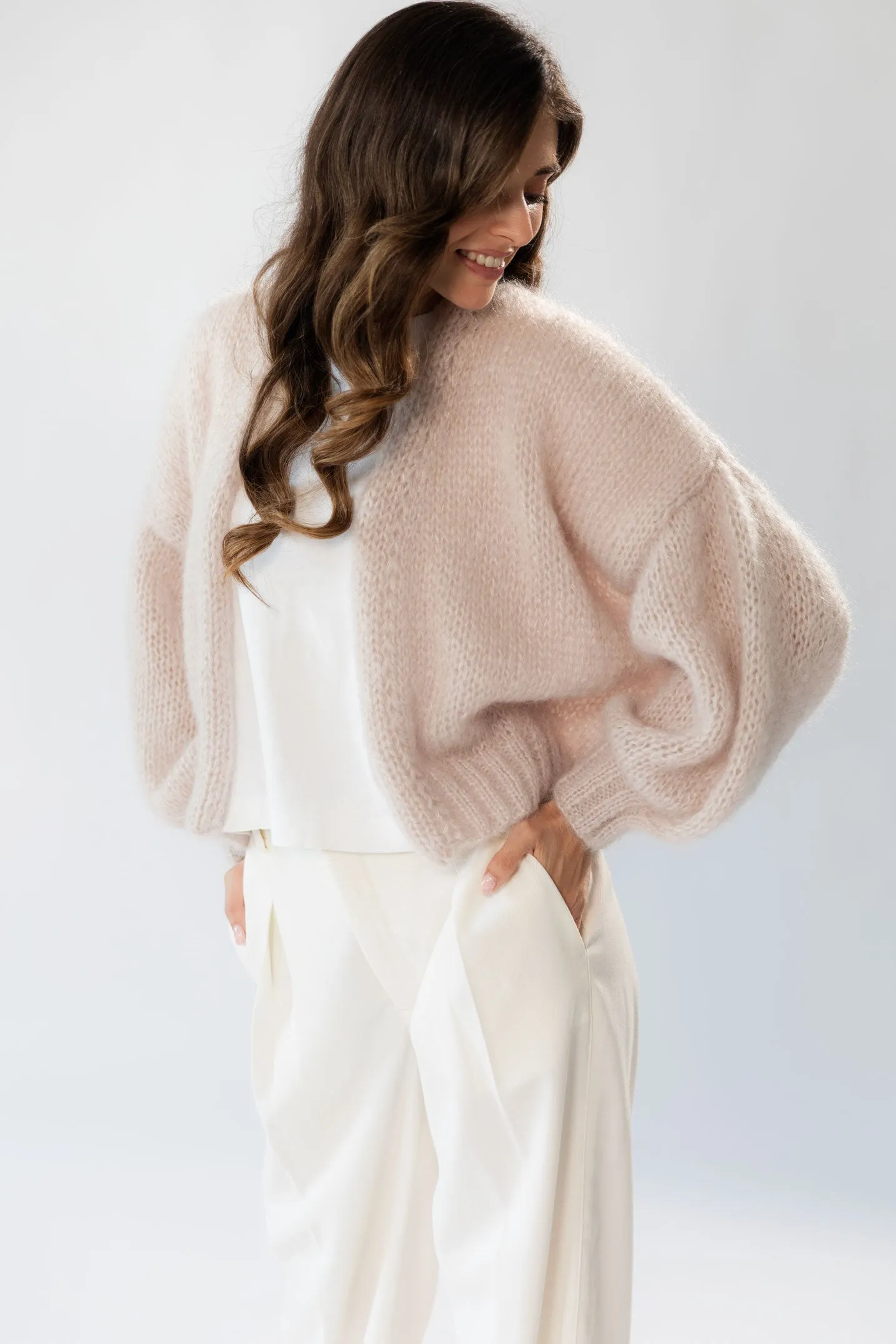 Mohair Cardigan with Balloon Sleeves