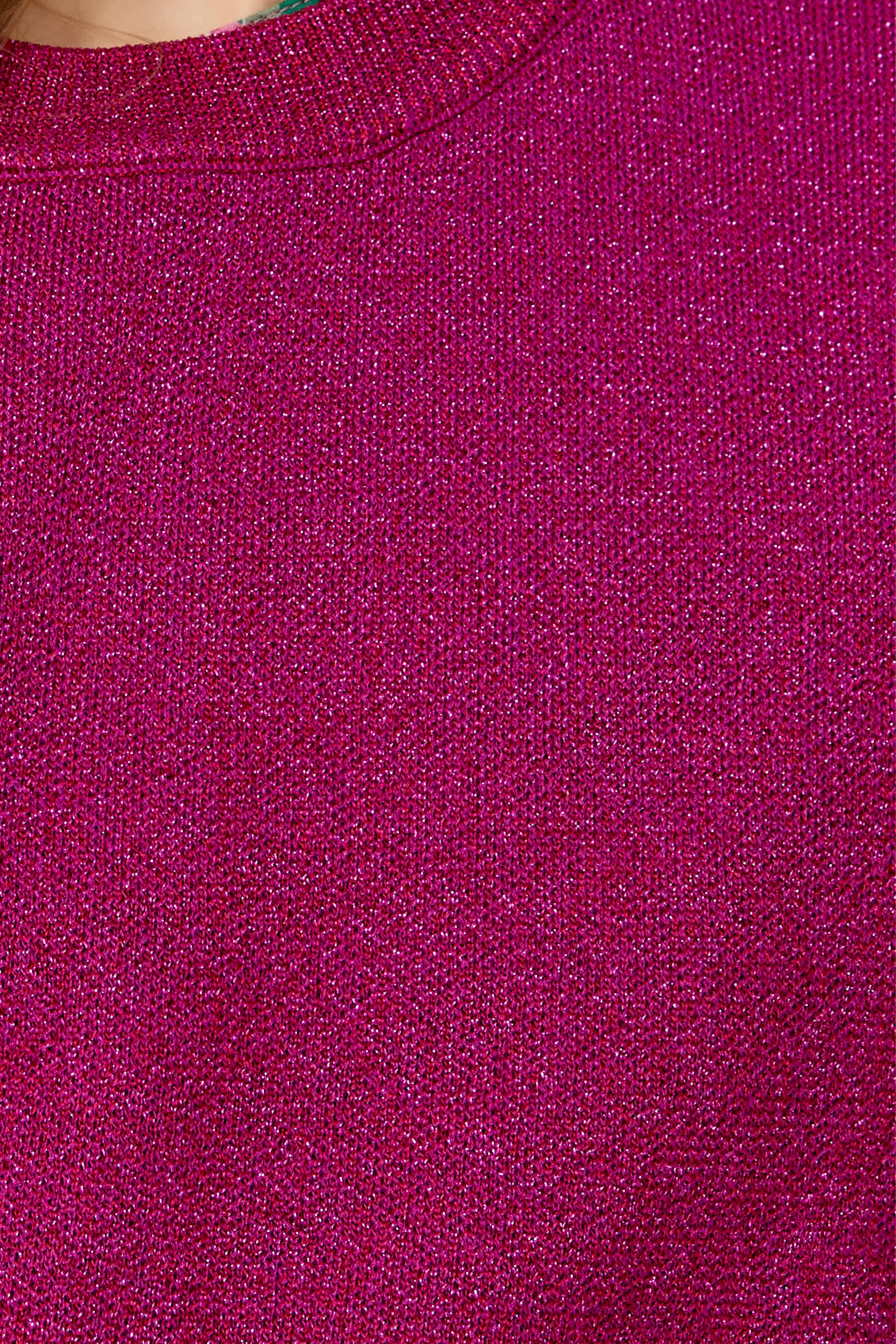 One Shoulder Glitter Knitted Top - Fucsia