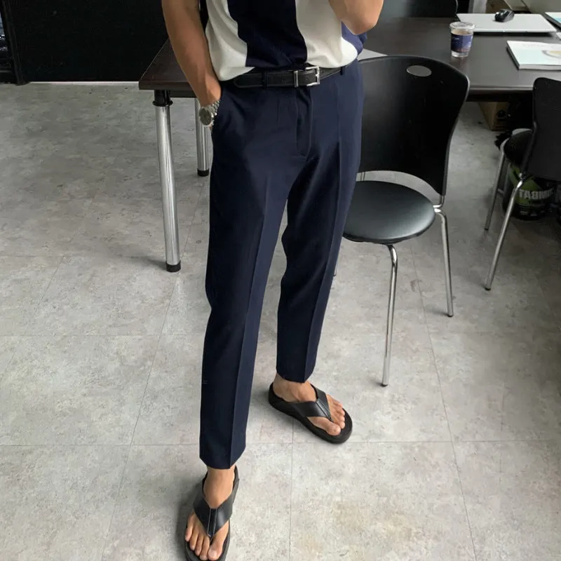Pants Men's Korean-style Trendy Slim Fit Youth Fashion Business Casual Pants Drape Elastic Ankle-length Pants