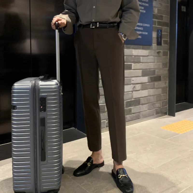 Pants Men's Korean-style Trendy Slim Fit Youth Fashion Business Casual Pants Drape Elastic Ankle-length Pants
