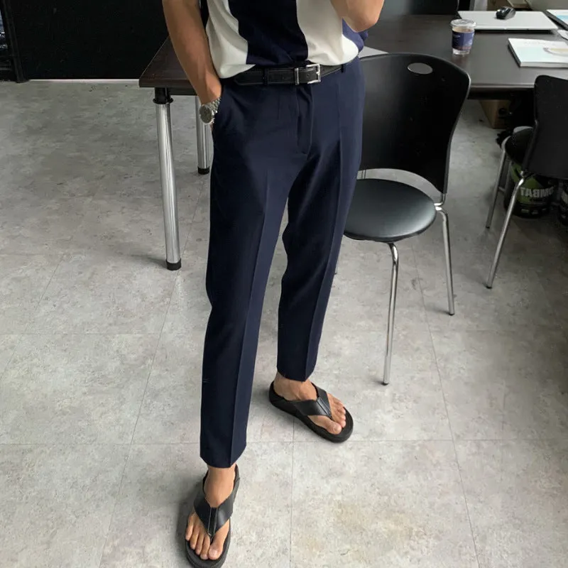Pants Men's Korean-style Trendy Slim Fit Youth Fashion Business Casual Pants Drape Elastic Ankle-length Pants