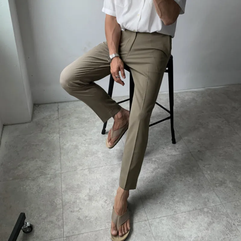 Pants Men's Korean-style Trendy Slim Fit Youth Fashion Business Casual Pants Drape Elastic Ankle-length Pants