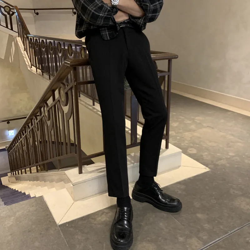 Pants Men's Korean-style Trendy Slim Fit Youth Fashion Business Casual Pants Drape Elastic Ankle-length Pants