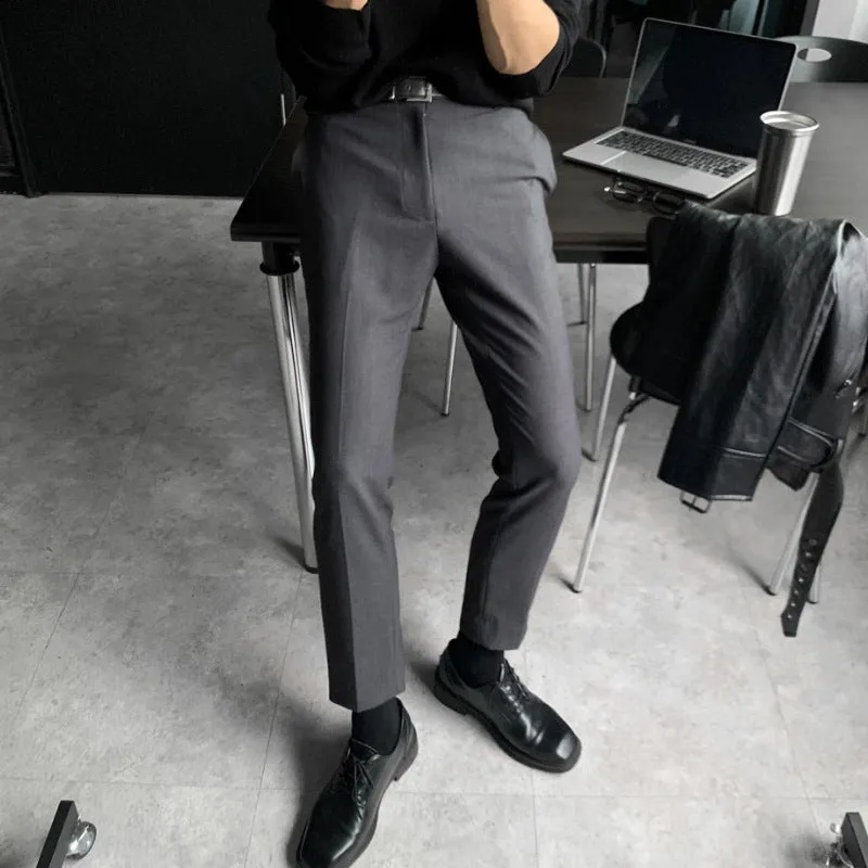 Pants Men's Korean-style Trendy Slim Fit Youth Fashion Business Casual Pants Drape Elastic Ankle-length Pants