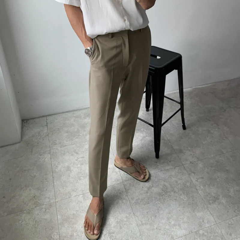 Pants Men's Korean-style Trendy Slim Fit Youth Fashion Business Casual Pants Drape Elastic Ankle-length Pants