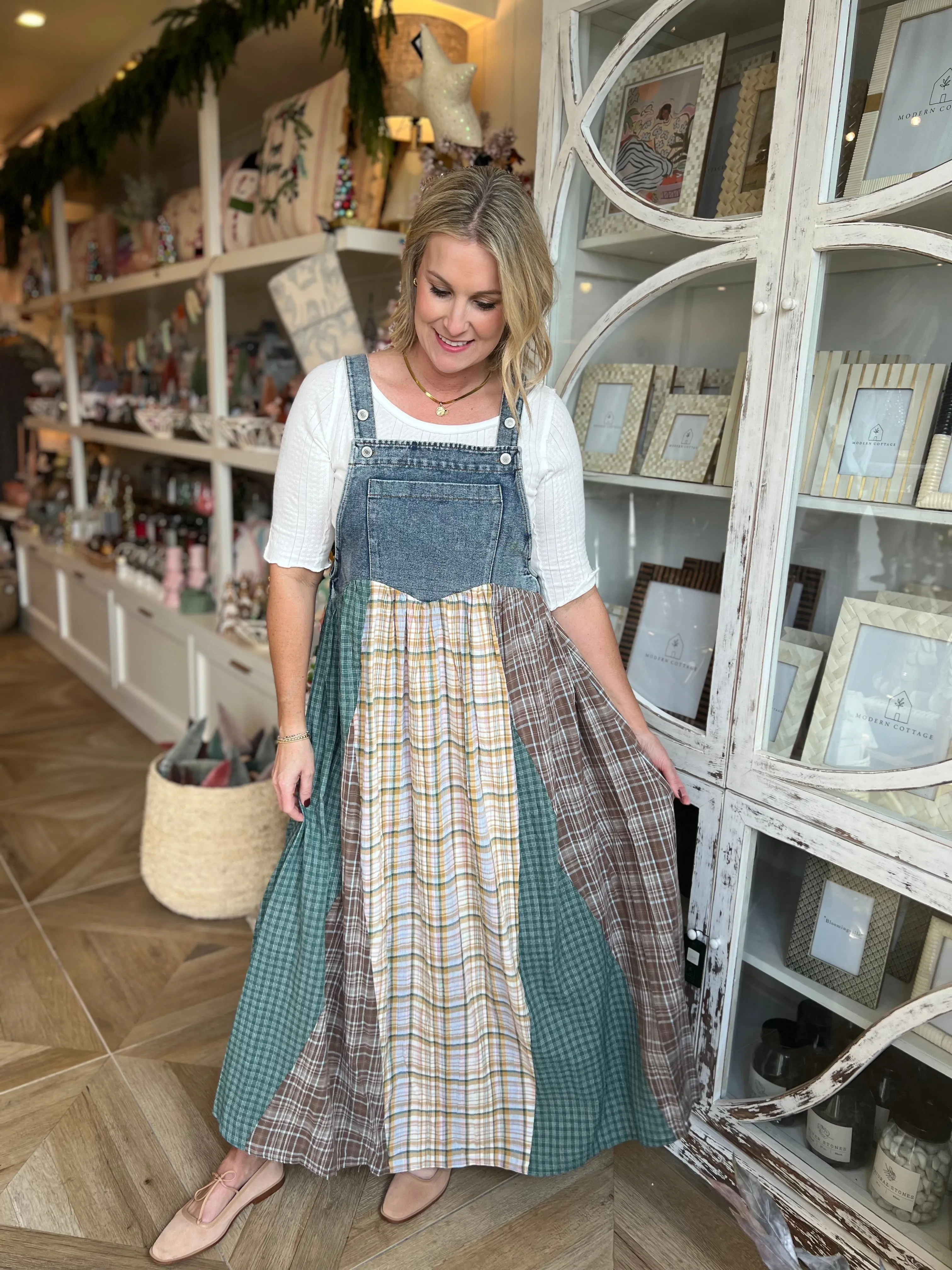 Plaid Overall Maxi Dress