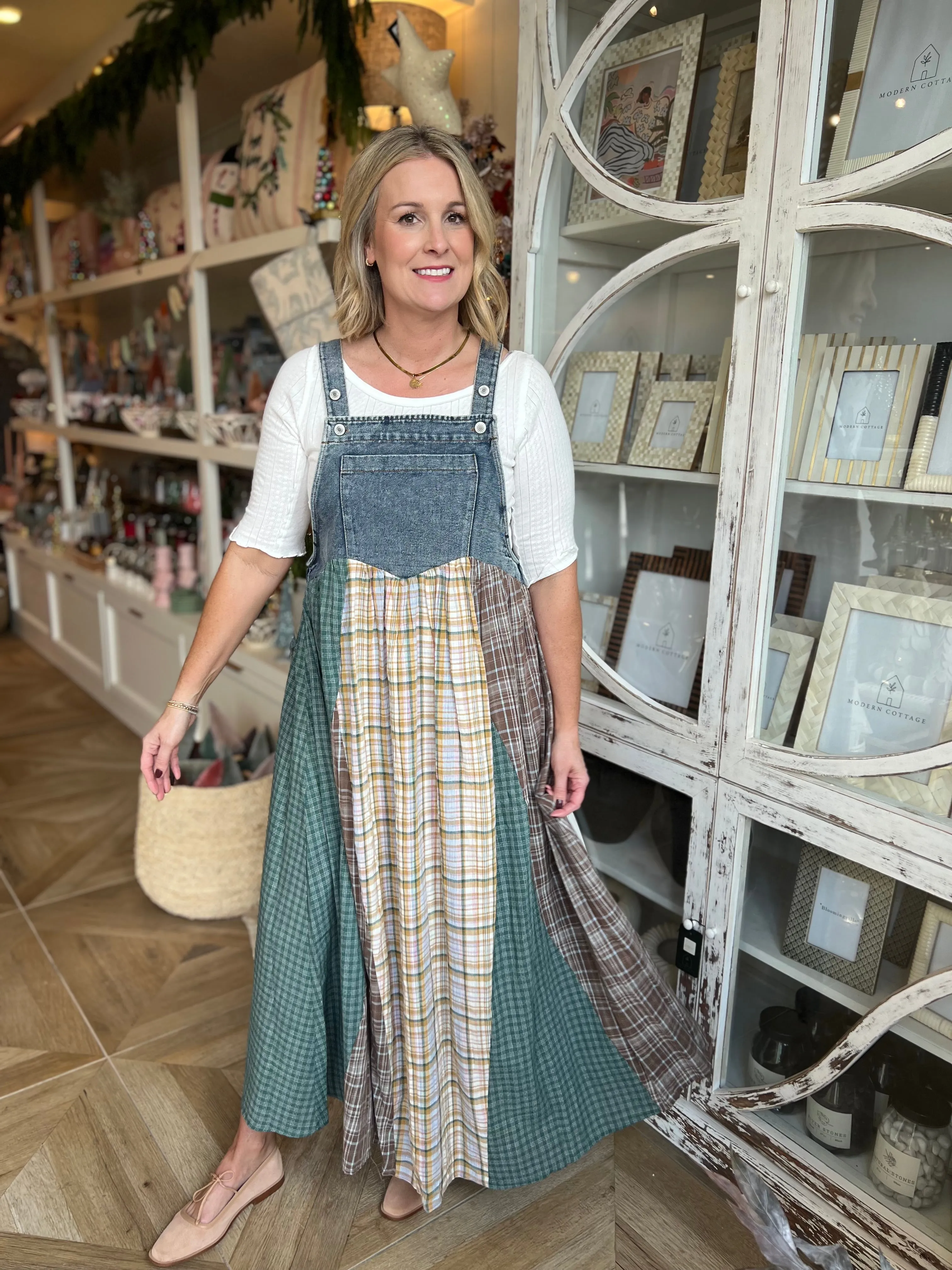 Plaid Overall Maxi Dress