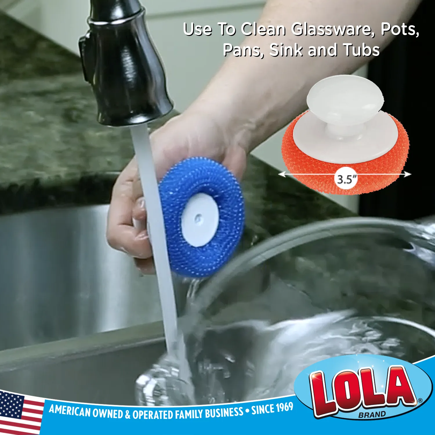 Plastic Mesh Scourer with Hand Saver Knob, won't scratch