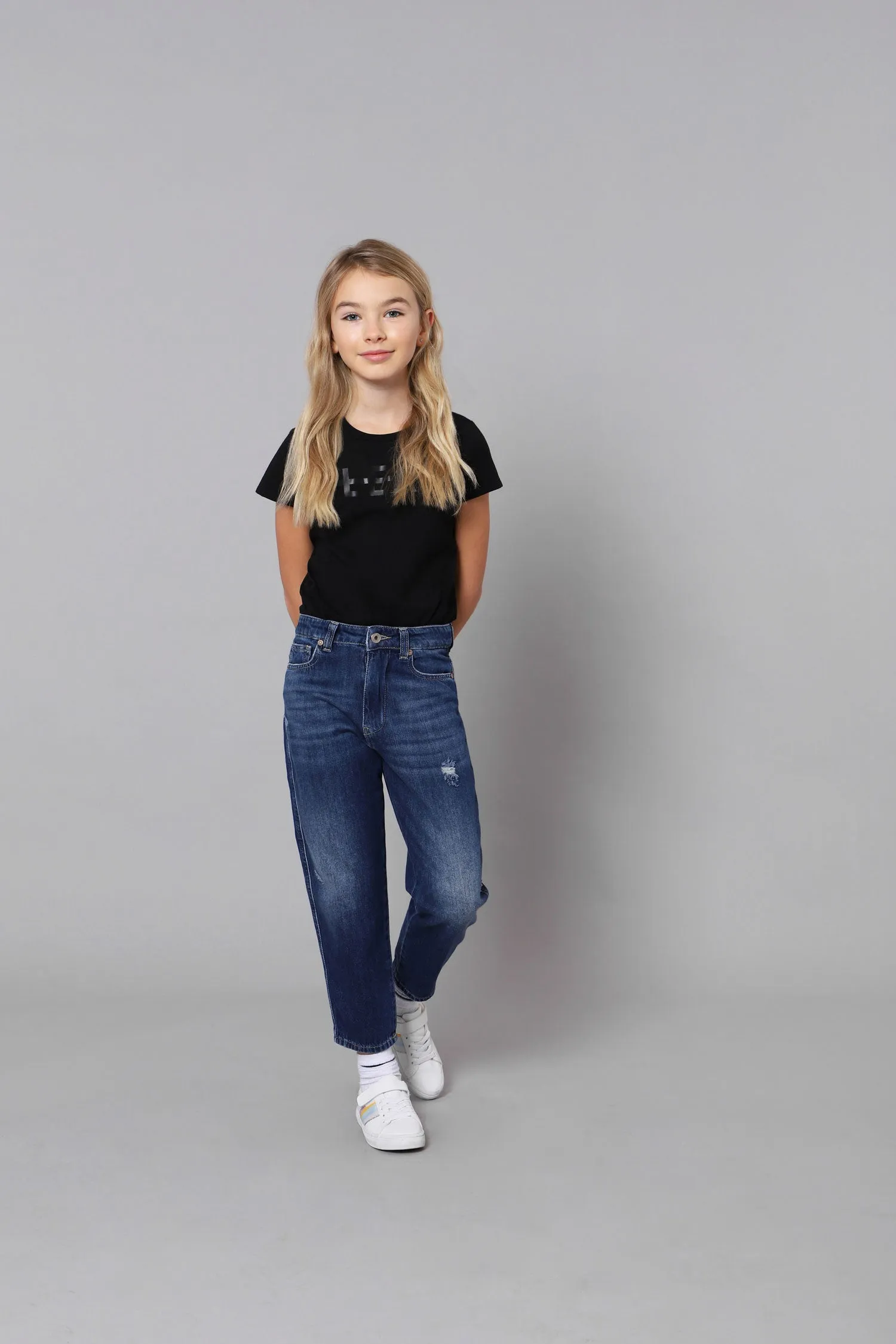 Please Pantalone Denim Mom-Fit effetto Délavé PHG4F98G31 1670 blue denim