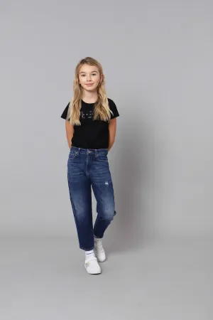 Please Pantalone Denim Mom-Fit effetto Délavé PHG4F98G31 1670 blue denim