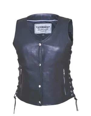 Premium Flat Bottom Traditional Side Laced Womens Leather Vest