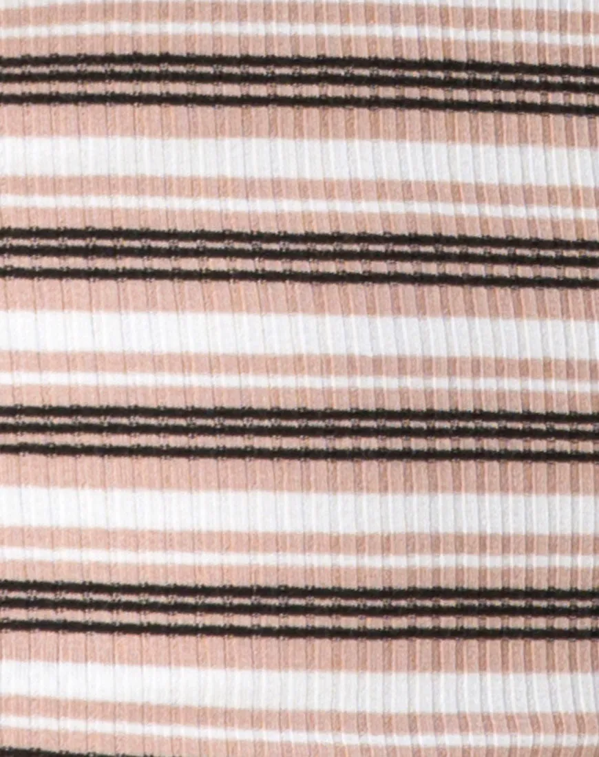 Saleh Bodycon Dress in Rib Stripe Cream Black and Tan