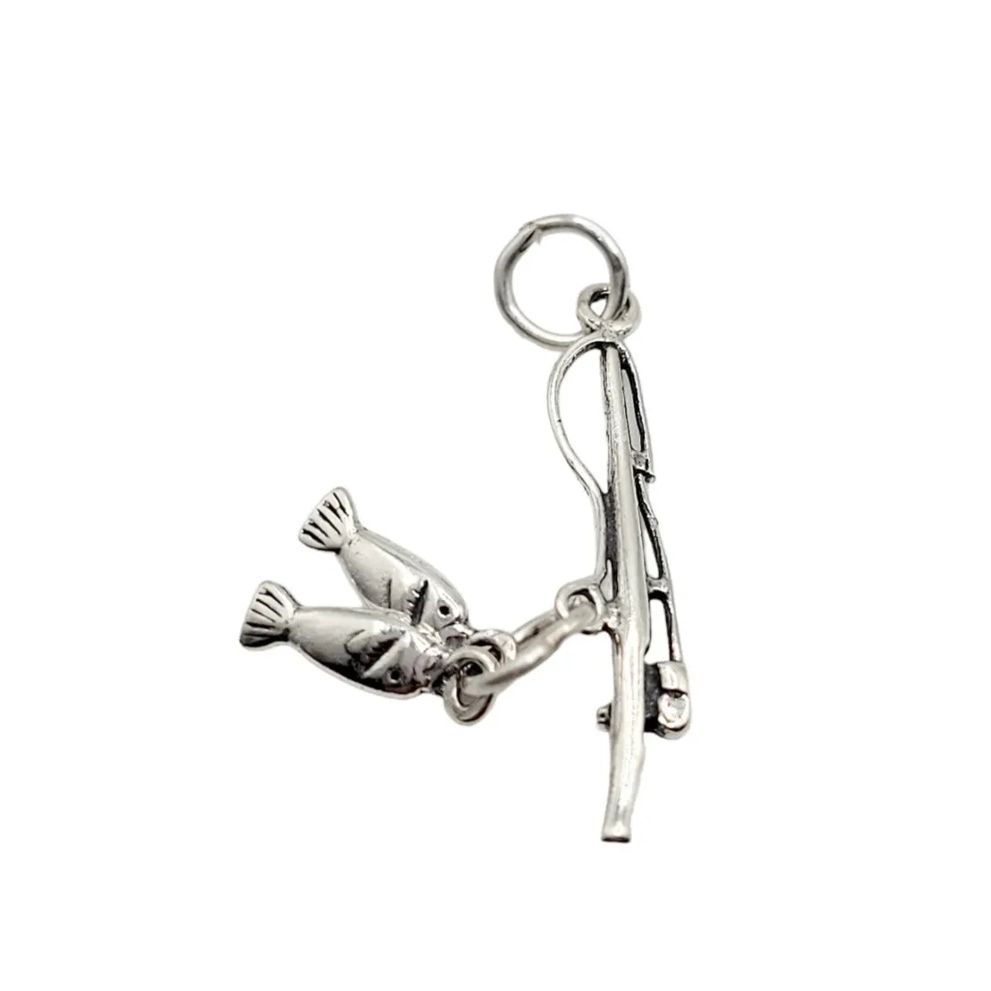 Sterling Silver Fishing Pole With Fish Charm