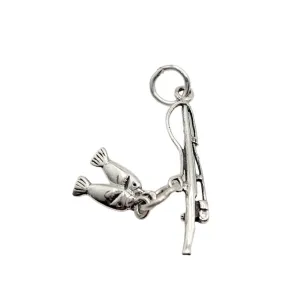 Sterling Silver Fishing Pole With Fish Charm