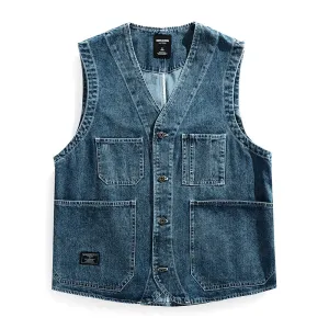Stitched Multi Pockets Denim Vest