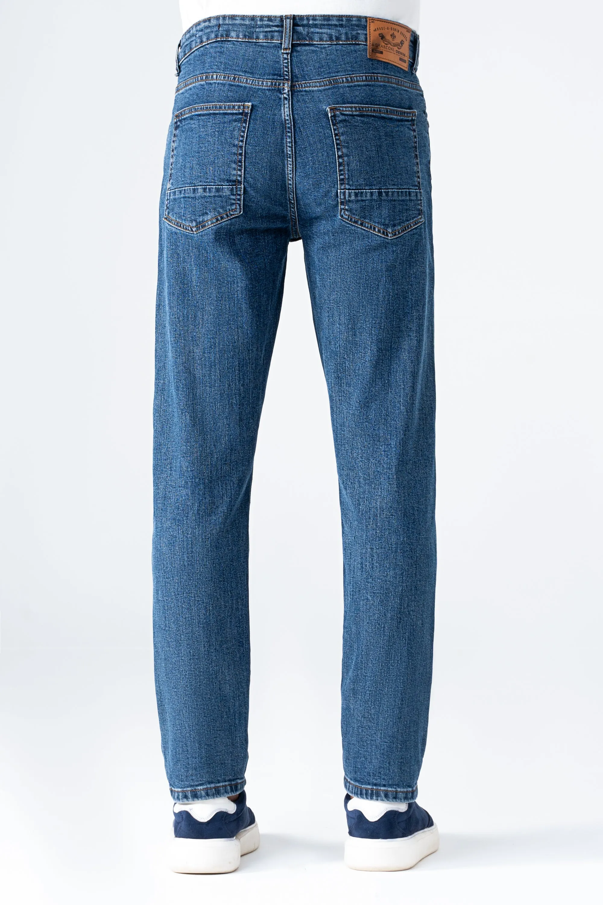 STRAIGHT LEG DENIM JEANS MID BLUE