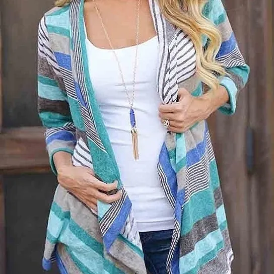 Stripe open front cardigan top
