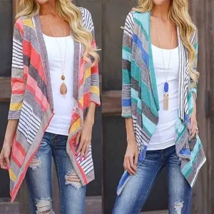Stripe open front cardigan top